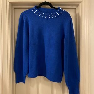 CeCe Royal Blue Sweater with Pearl Accents